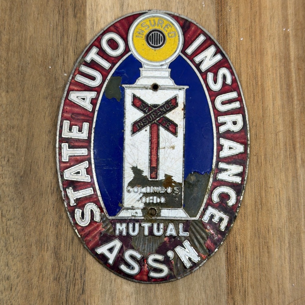 State Auto Insurance Mutual Ass'n Radiator Emblem Badge OS Blue Red Fair Vintage